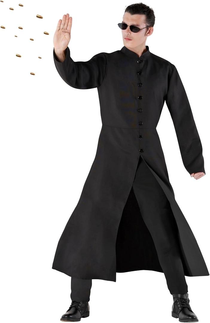 Morph Spy Assassin Costume Black Tailcoat With Glasses Included Halloween Costumes For Men Spy Costume (Large)