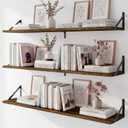 Fun Memories Extra Long Floating Wall Shelves, 48 x 8 Inches, Set of 3 Large Wood Floating Bookshelves with Metal Brackets for Storage & Display (Rustic Brown)