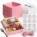 Leafiew 50 Pack Clear Treat Boxes with Forks - Small Dessert Boxes To Go - 5 Inch Disposable Paper Mini Containers for Cookie, Cake Slice, Charcuterie, Bakery, Strawberry, Baked Goods Packaging (Pink)