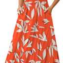 Kranda 2025 Summer Sleeveless Long Beach Sundress Square Neck Tank Top Tiered Maxi Dress with Pockets (Large, Floral Orange Beige)
