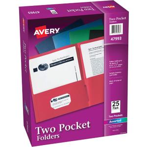 Avery Two Pocket Folders, Holds up to 40 Sheets, Business Card Slot, 25 Assorted Folders (47993)
