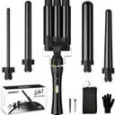 5 in 1 Wand Curling Iron, janelove Hair Curling Wand Set with 3 Barrel Hair Crimper and 4 Interchangeable Ceramic Curling Irons (0.39 "-1.25"), 2 Temps Fast Heat Hair Waver Curler for All Hair Type