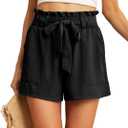 IWOLLENCE Womens Shorts with Pockets Summer Casual Shorts for Women Waist Casual Lightweight Adjustable Tie Knot Loose (Large, 1-black)