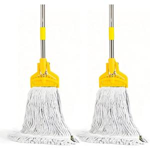 2 Pack Commercial Mop Heavy Duty Industrial Cotton Mop, 61 inch Metal Commercial Stick for Home, Garage,Office, Workshop, Warehouse Floor Cleaning