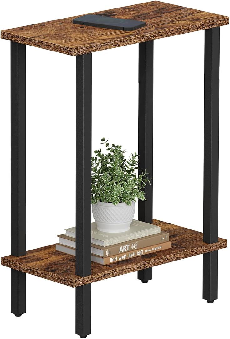 TUTOTAK Small Side Table, Narrow End Table, Skinny Sofa Table, Slim Nightstand, Couch Table, Living Room, Bed Room, Brown TB01BB062 (2-Tier7.9"D x 15.8"W x 22.5"H)