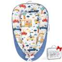Baby Lounger - Baby Lounger for Newborn 0-24 Months, Breathable Pure Cotton Baby Nest Lounger Cover, Baby Registry Newborn Essentials Gifts, Portable Floor Tummy Time Lounger for Home & Travel (Blue Car)