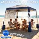 Hqeeun Beach Cabana, 8'X 8' Beach Canopy Tent Sun Shade, UPF 50+ Protection Silver-Coated Beach Tent Sun Shelter with Sandbags & Side Wall for Family, Portable Beach Shade, Easy Setup, Navy Stripes