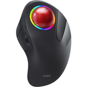 Nulea M505B Wireless Trackball Mouse, Rechargeable Ergonomic RGB Rollerball Mouse, Easy Index Finger Control with 5 Adjustable DPI, 3 Device Connection for PC, Laptop, iPad, Mac, Windows, Android
