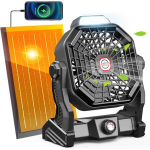 Solar Powered Fan,Max 40H RuntimeRechargeable Solar Camping Fans & Led Lantern,8-inch Portable Fan with Solar Panel,Battery Operated Powered Outdoor Tent Fans for Camping Essentials Accessories