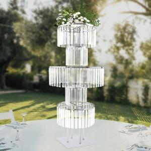 Crystal Vases for Centerpieces, Flower Stand with Hanging Crystals, 43.3" Silver Wedding Vase, 5 Tier Round Chandelier Pedestal Stand for Wedding Stage Flower Arrangement Decor (Silver, 1PC)