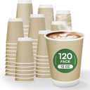 12 oz Compostable Coffee Cups 120 Pack, BPI Certified Disposable Coffee Cups 12 oz, PLA Coated Natural Kraft Paper Cups for Office, Coffee Bar & Travel