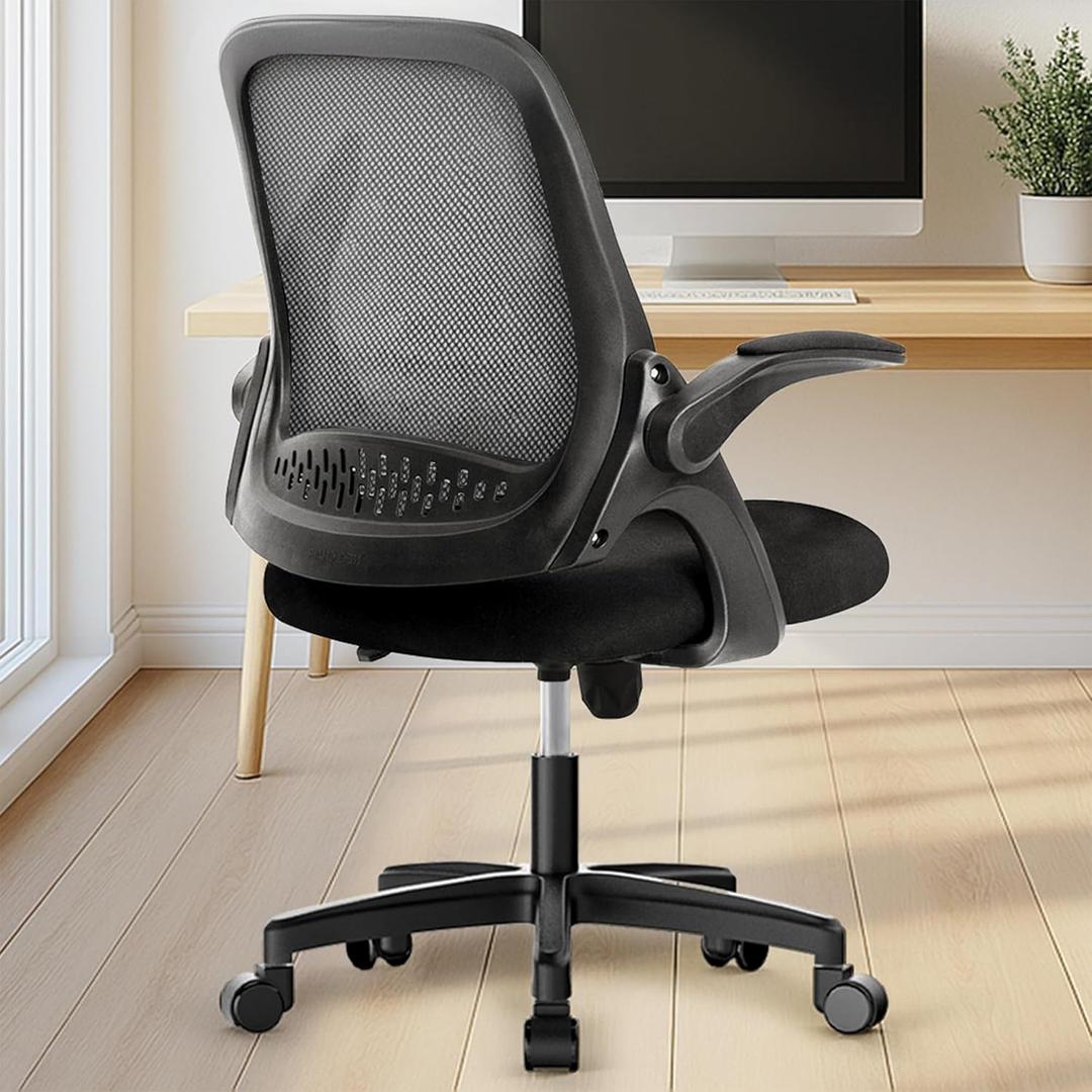 NEO CHAIR Office Desk Gaming Ergonomic Computer Chair with Lumbar Back Support Adjustable Height Swivel Rolling Wheels Flip-up Arms Mesh Chair for Home Vanity (Black)