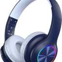 Candy Bila Kids Bluetooth 6.0 Headphones with LED Light, 85Hours Playtimes, Type-C Fast Charging, 85/94dB Volume Limited, Comfort Wireless Headphones with Built-in Mic, Wired & TF Card Mode, Navy Blue