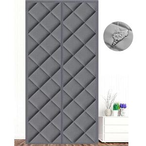 Magnetic Thermal Insulated Door Curtain, with Heavy Duty Windproof Waterproof Cotton Curtain, Soundproof,for Air Conditioner Room, Heater Room, Living Room, Back Door Leather Light Gray 36x84 Inch