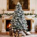 HipTree 7ft Snow Flocked Prelit Christmas Tree Decorations with 300 Dual-Color LED Lights, Lighted Artificial White Xmas Tree for Indoor Decor,Living Room with 1878 Tips, Metal Stand,Plug-in