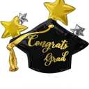 2 x 3pcs Black Graduation Cap Star Balloons | Congrats Grad Cap Balloons for Graduation Party Decorations