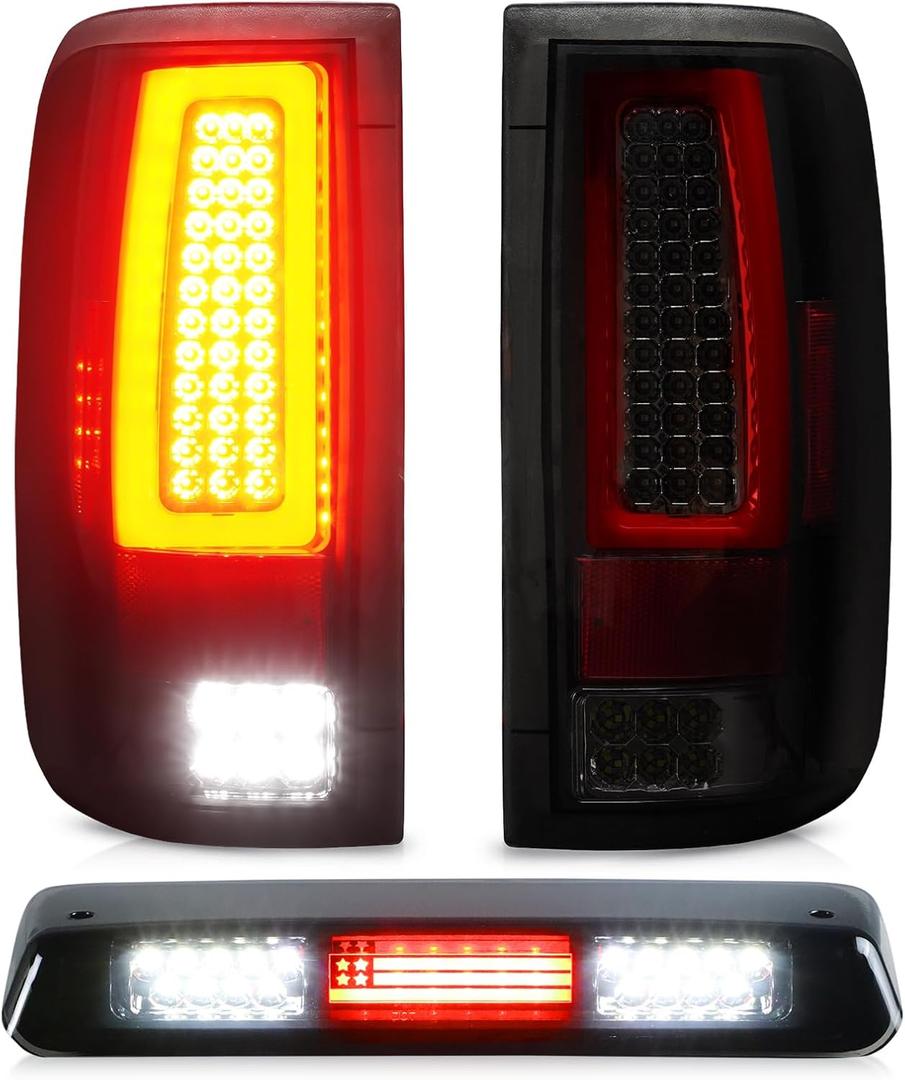 Tail Light + 3rd Third Brake Cargo Lamp for 2004 2005 2006 2007 2008 Ford F-150, High Mount Stop Light Rear LED Taillight Assembly, FO2800182 FO2801182 5L3Z13405CA 6L3Z13405BA 4L3Z13405AA 166-00377AL (Smoked Lens)