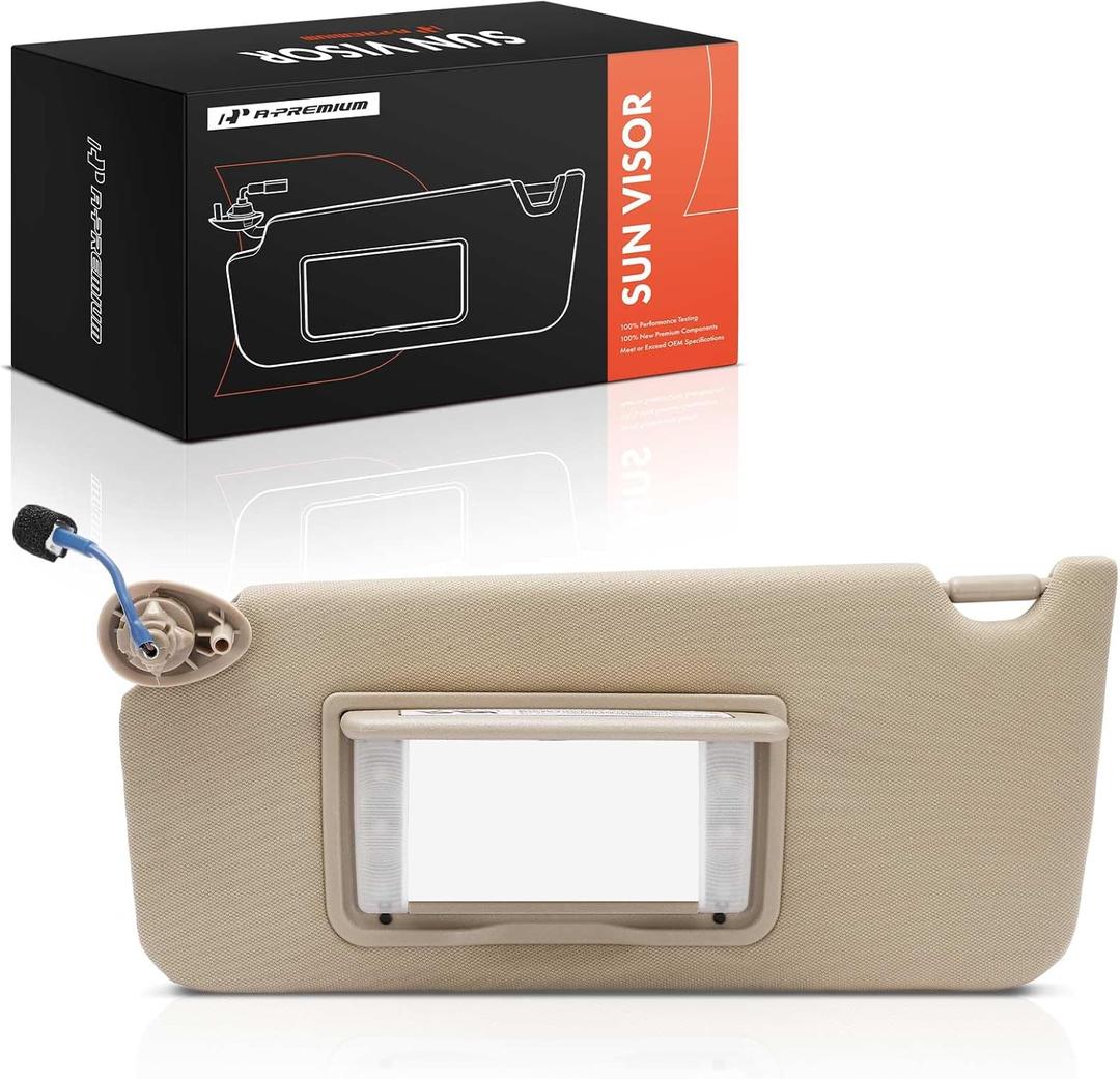 A-Premium Driver Left Side Sun Visor Compatible with Honda Accord 2008 2009 2010 2011 2012 2013 2014 2015 2016 2017 - with Vanity Mirror, with Vanity Light - Replaces 83280-TA0-A91ZB, 83280TA0A91ZB