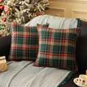 Christmas Pillow Covers 18x18 Inch - 2PCs Plaid Pillow Covers Throw Pillow Covers Christmas Decorations for Sofa, Bed Vintage Decor