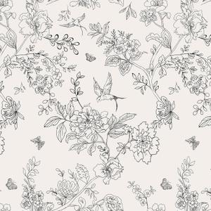 Froluya Black and Cream White Floral Wallpaper Peel and Stick Wallpaper 17.7in×393.7in Vintage Floral Contact Paper Flowers Birds Removable Self Adhesive Decorative Wall Paper for Bathroom Cabinets