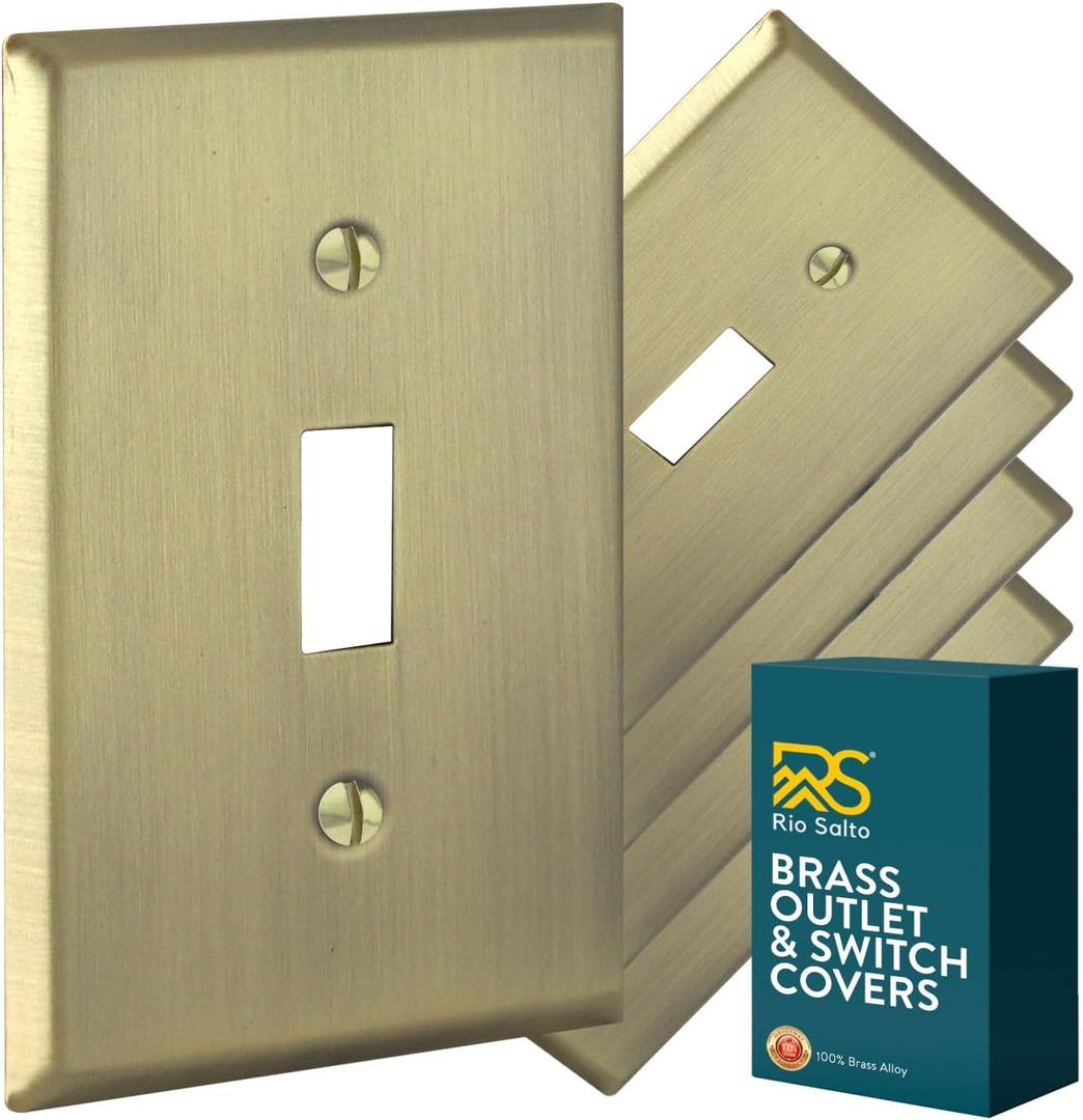 Rio Salto BRASS Signature Collection Standard Size Wall Plate Cover Antique Gold Metal Gold Light Switch Covers Single Toggle Switch Wallplate Wall Switch Covers Vintage (Toggle, 1-Gang, 5-Pack)