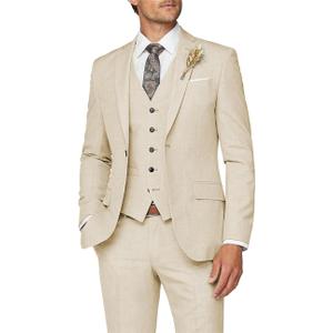 Wangyue Mens Suit 3 Piece Slim Fit Suit for Men Formal Business Suit Wedding Groom Prom Tuxedo Dinner Party (XX-Large, Beige)
