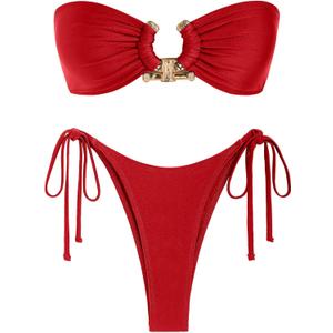 ZAFUL Bikini Sets for Women Strapless Top Sexy High Cut Bathing Suit Bandeau Two Piece Swimsuit String Beach Swim Suit 2026 M