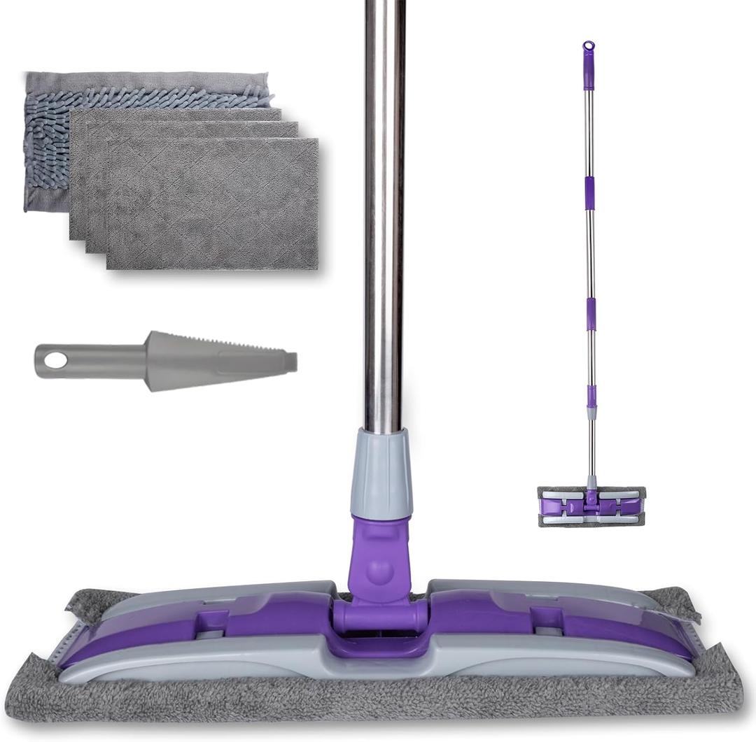 ITTAHO Microfiber Mops for Floor Cleaning ,Wet Dry Flat Mop with Stainless Steel Telescopic Handle,4 Reusable Mop Pads , Dust Mop for Hardwood Floors ,Home,Laminate,Tile,Hardwoods Cleaning (Purple)