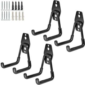 GeeWatom Garage Storage Utility HooksGarage Garden Tool OrganizerSteel Wall Mount Hooks, Garden Small U Hooks (4 Pack-Black)