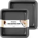 HONGBAKE 8x8 Cake Baking Pan Set, Nonstick Square Brownie Pans with Wider Grips, 2 Pieces, Heavy Duty, Grey