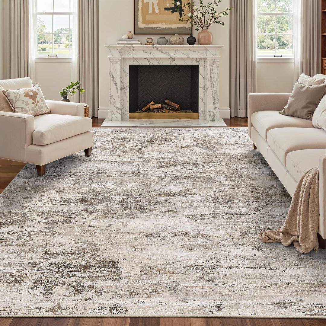 6x9 Area Rugs Living Room Rugs - Washable Abstract Soft Thin Large Rug Indoor Floor No Slip Rug Carpet for Bedroom Washable Rugs Home Decor, Brown