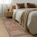 2x8 Runner Rug Machine Washable Boho Runners for Hallway,Ultra-Thin Low Pile Rug,Lightweight Indoor Carpet,Non Slip Floral Runners for Enrtyway, Corridor, Home Office, Kitchen,Terracotta/Indigo
