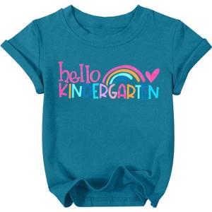 Hello Kindergarten Shirts for Kids First Day of School T Shirt Cute Back to School Short Sleeve Tee Tops (Green) Hello Kindergarten Shirts for Kids First Day of School T Shirt Cute Back to School Short Sleeve Tee Tops (Green)
