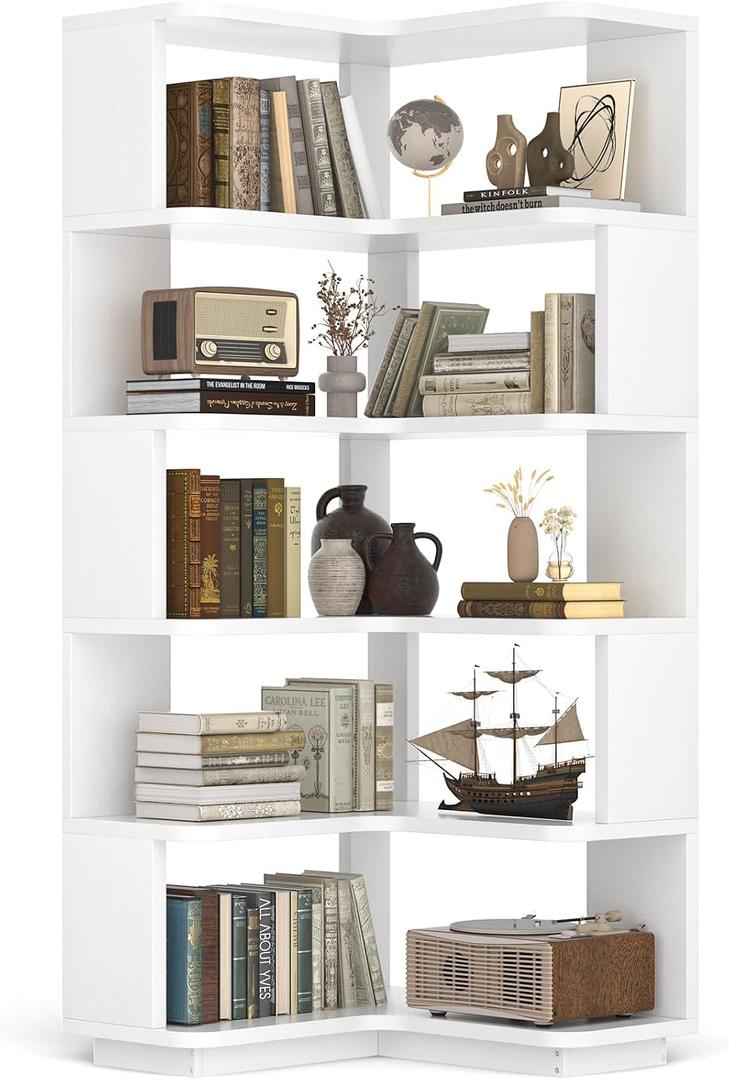Besiost Corner Book Shelf, 6-Shelf Corner Bookshelf for Small Corner Spaces, 6-tier