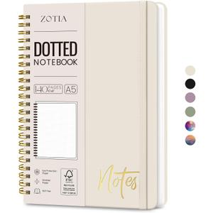 Bullet Dotted Spiral Journal Notebook for Women, A5 Dotted Notebook Journals for Writing, Hardcover Notebooks for Work, Note Taking and Office School Supplies,140 Pages - Grey Beige