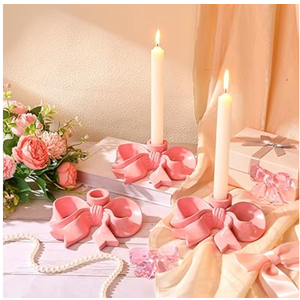 Mumufy 3 Pcs Large Pink Bow Candle Holder Candlestick Holder Decorative Candle Stand Centerpiece for Wedding Dining Party Decor Home Table Decoration Photo Prop Fit 0. 95 Inch, 5. 5 x 4. 84 Inch