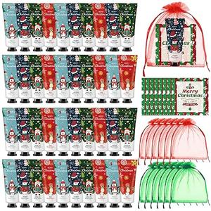 30 Set Christmas Hand Lotion Gift Bulk Christmas Hand Cream Travel Size Xmas Stocking Stuffers Holiday Mini Lotion with Organza Bag Greeting Card Party Supplies for Employee Coworkers Gifts