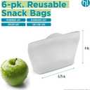 Home Logic Reusable Snack Bags - Set of 6 Clear Silicone Freezer Bags, Airtight Leak Resistant Reusable Zip Bags for Kitchen Home Food Prep, Microwave & Sous Vide Safe