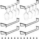 Dicunoy 6 Pack Black Wine Glass Rack, 14 Inch Under Cabinet Stemware Holder, Wall Mounted Iron Wine Glass Hanging Rack for Shelf, Kitchen, Bar, Wine Cellar Storage, Organizer, Display