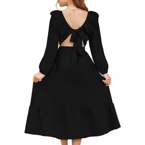 blibean Tween Girls Tie Back Dresses Embroidery Sleeve Size 6-15 Years