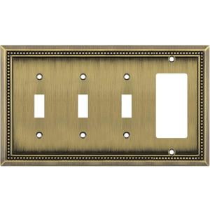 Henne Bery Sunken Pearls Heavy Duty Decorative Wall Plate Switch Plate Outlet Cover (Triple Toggle/Single Decorator, Antique Brass)