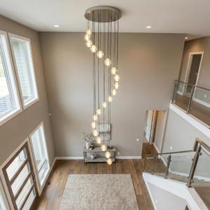 20-Light Crystal Chandelier for High Ceilings, Adjustable 5.9" to 120" Modern Bubble Crystal Staircase Chandelier, Dimmable Raindrop Pendant for Foyer, Stairwell, Living Room, Chrome