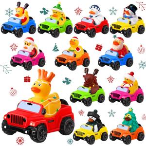 24 Pcs Christmas Rubber Ducks for Jeeps, 3.5 Inch Ducks for Ducking, Off-Road Vehicles Suitable for 2 Inch Ducks, 12 Christmas Rubber Ducks with 12 Cars, Bath Toy Christmas Party Favors Gifts