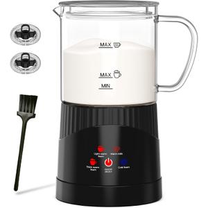 Milk Frother Electric,4 in 1 Milk Frother and Steamer,14OZ Warm and Cold Foam Maker,Milk Warmer for Coffee,Cappuccinos,Macchiato, Medium, Black