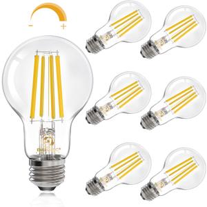 Energetic Dimmable A19 LED Edison Light Bulb, 12W Equivalent 100W, 1600LM High Brightness, 3000K Warm White, Clear Antique LED Filament Bulb for Home, Bathroom, E26 Standard Base, 6-Pack