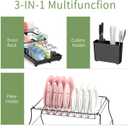 Kitchen Countertop Drying Rackwith Drainer Board Multifunctional 2-Tier Organizer, Utensil Rack and Cup Holder, Removable Design for Kitchen Countertops (Powder Coated Black)