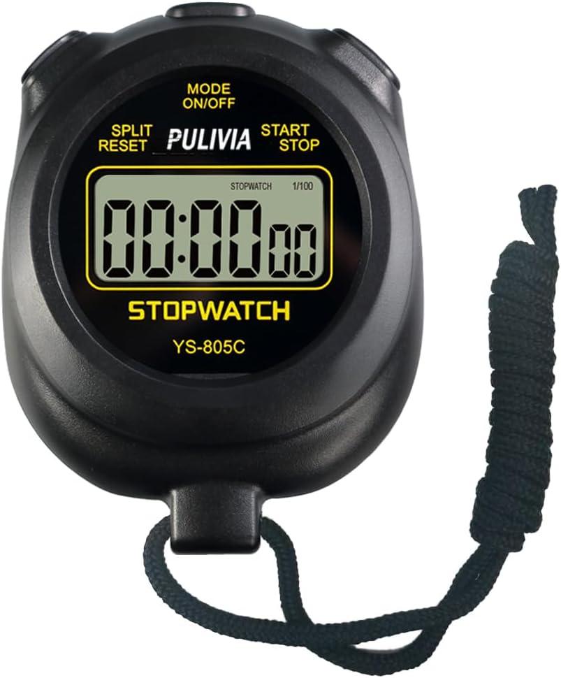 Stopwatch Timer with Countdown, Simple Operation Digital Stop Watch for Sports, Countdown-Alarm Button-Sound, AAA Battery Included (Black)