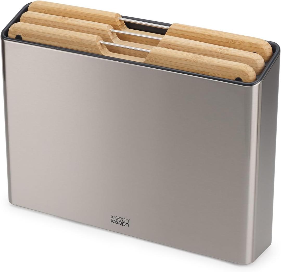 Joseph Joseph Folio Premium 3-Piece Bamboo Cutting Board Set, Stainless Steel Slimline Case for Organized Kitchen Storage (3.4"L x 15"W)