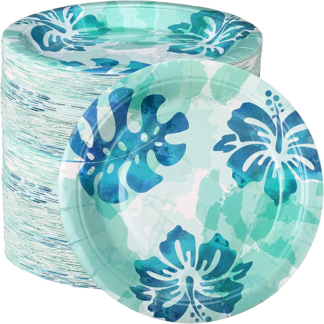 80 Pieces 7 Inch Tropical Paper Plates Hawaiian Disposable Plates Luau Party Plates Green Leaves Dinnerware Plates Decoration Hawaiian Luau Summer Theme Birthday Baby Shower Party Supplies