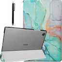 ProElite Cover for Samsung Galaxy Tab A9 Plus 11 inch Case Cover, Smart Flip Case Cover for Samsung Galaxy Tab A9+ 11 inch Translucent Back With Stylus Pen, Marble Green
